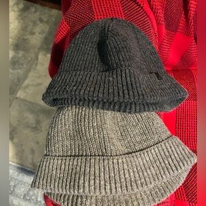 Set of Two Knit Beanies in Black and Gray